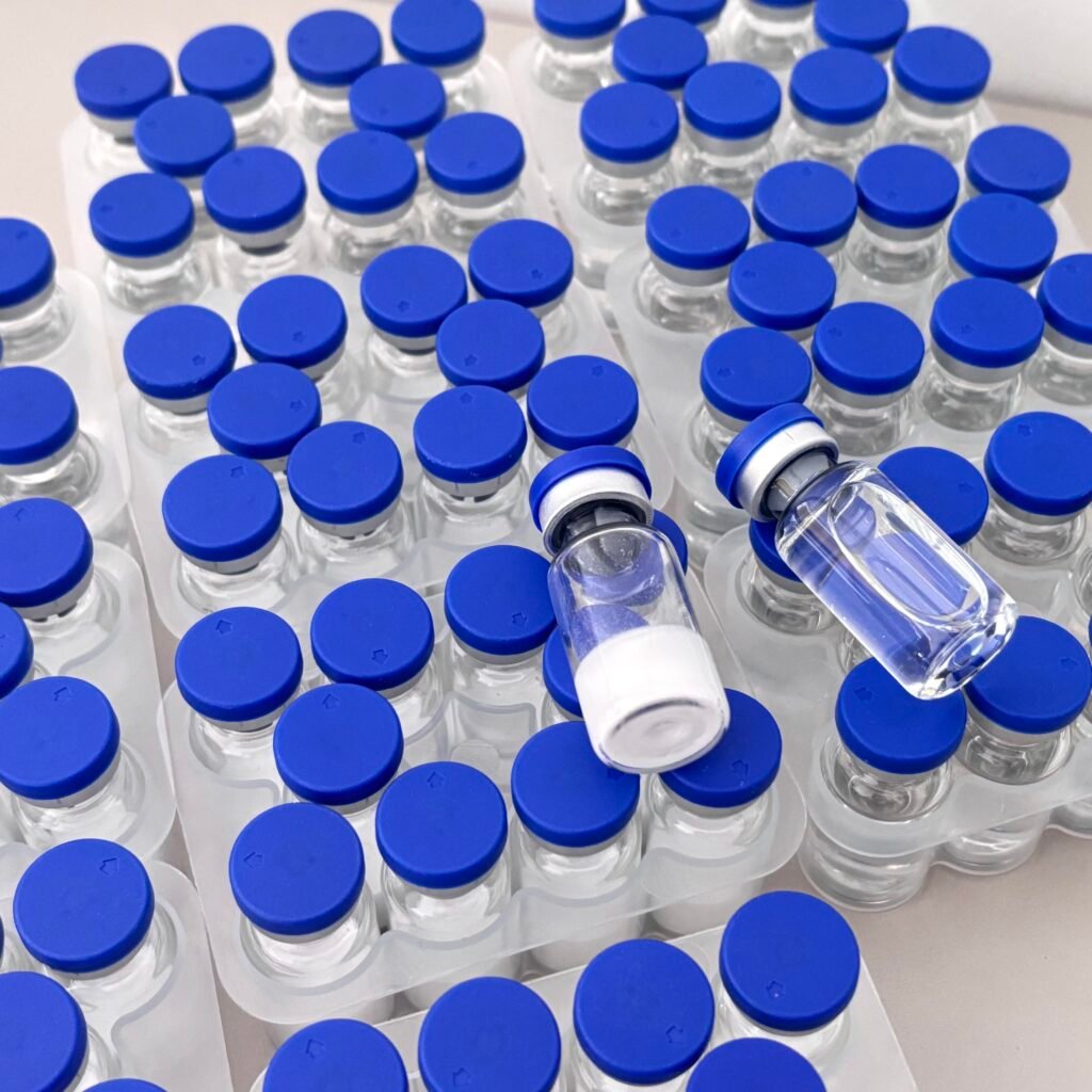 Lyophilized peptide vials prepared for custom synthesis projects